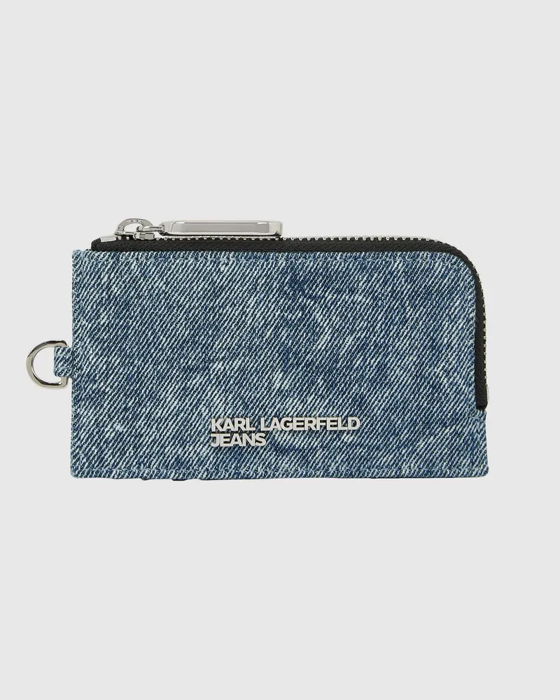 Karl Lagerfeld Kartenetui Aus Denim Mit Reißverschluss, Damen, Mittelblauer Ombré-effekt, Größe Mittelblauer