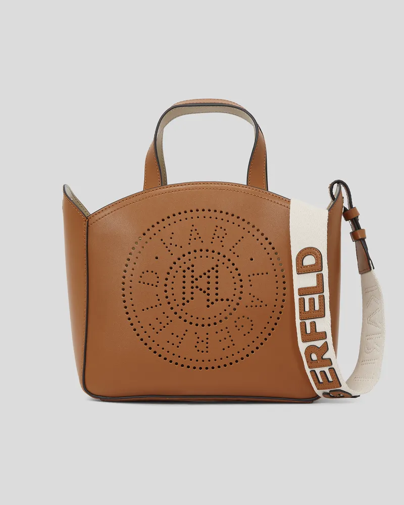 Karl Lagerfeld K/circle Kleine Tote-bag Mit Lochmuster, Frau, Dunkles Tan, Größe Dunkles