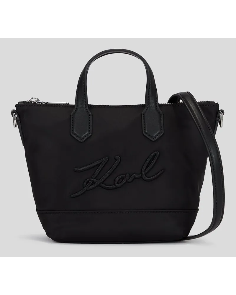 Karl Lagerfeld K/signature Kleine Tote Bag aus Nylon, Frau, Schwarz Schwarz