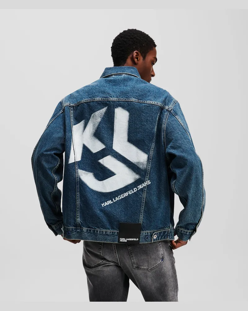 Karl Lagerfeld Monogram Jeansjacke Mit Lässigem Schnitt, Mann, Visual Washed Blue, Größe Visual