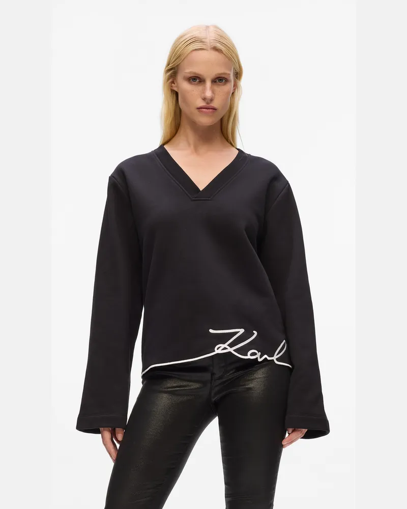 Karl Lagerfeld Sweatshirt Mit Signature Saum, Damen, Schwarz, Größe Schwarz