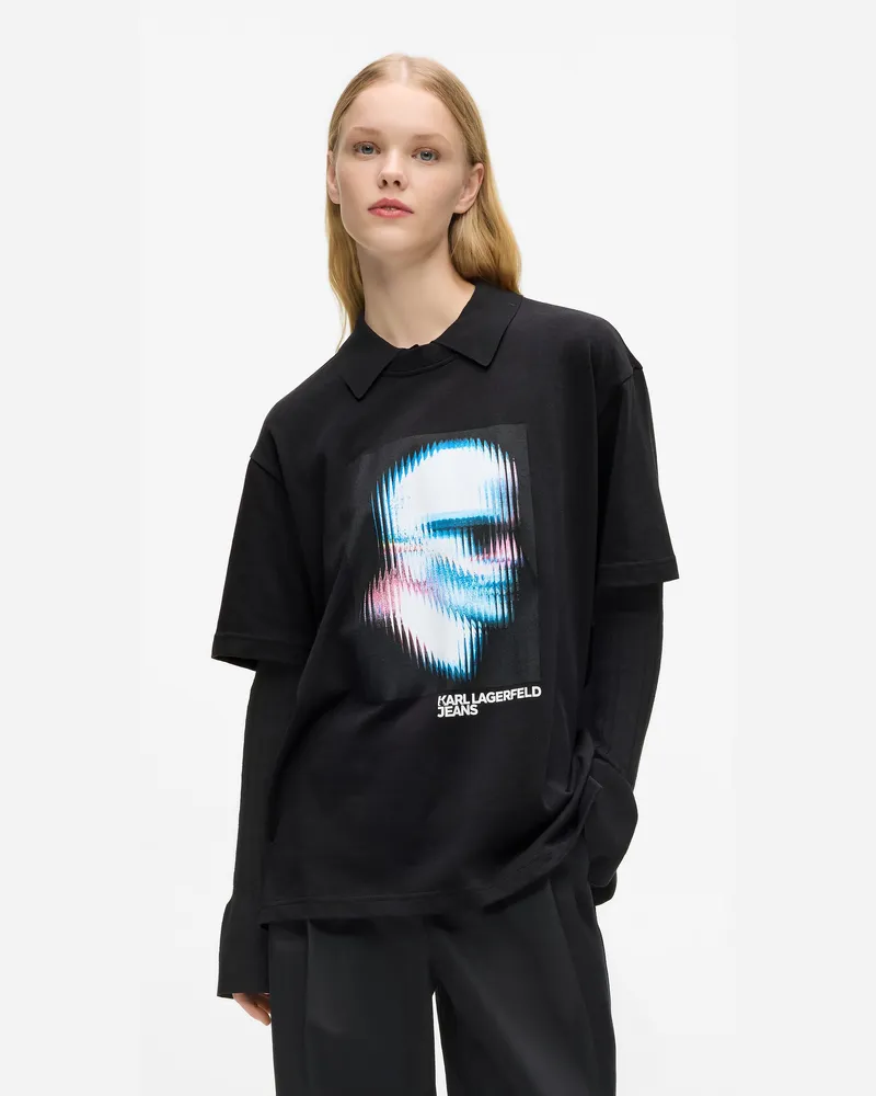 Karl Lagerfeld Digitalisiertes Karl T-shirt Aus Bio-baumwolle, Damen, Schwarz, Größe Schwarz
