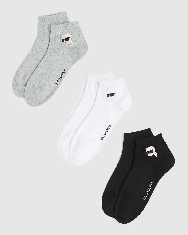 Karl Lagerfeld Ikon- Kurze Socken – 3er-pack, Damen, Schwarz/weiss/grau, Größe Schwarz