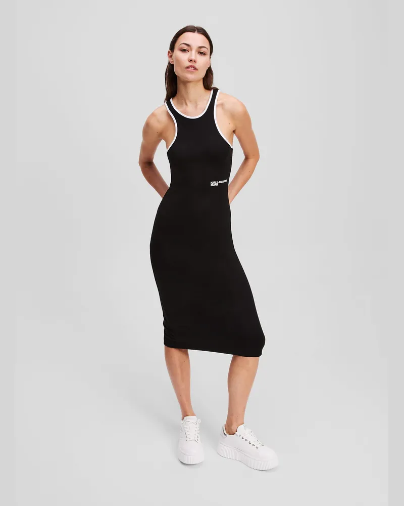 Karl Lagerfeld Kleid Mit Racerneck, Frau, Schwarz, Größe Schwarz