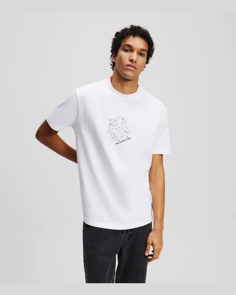 Karl Lagerfeld Shibori-monogram T-shirt Mit Geschwungenem Saum, Mann, Weiss, Größe Weiss