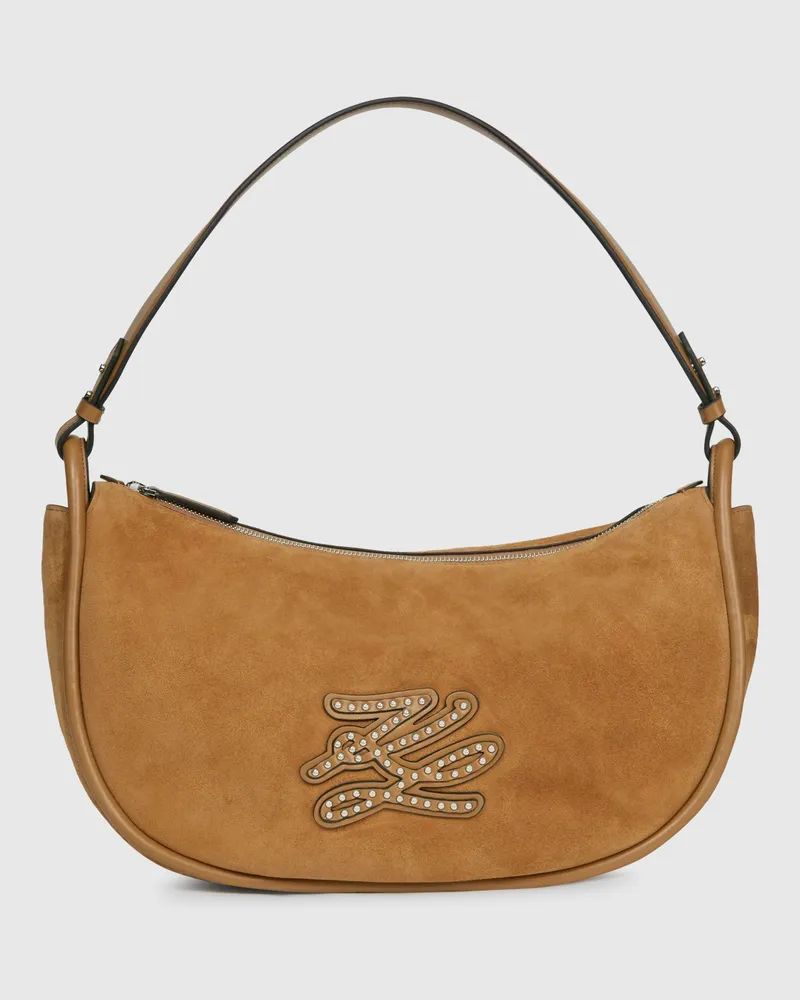Karl Lagerfeld K/autograph Patch Mond-schultertasche, Damen, Karamell, Größe Karamell