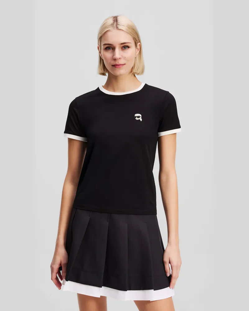 Karl Lagerfeld Ikon T-shirt Mit Kontrastierender Paspelierung, Damen, Schwarz, Größe Schwarz