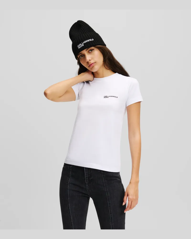 Karl Lagerfeld Schmal Geschnittenes T-shirt Mit Logo, Frau, Weiss, Größe Weiss