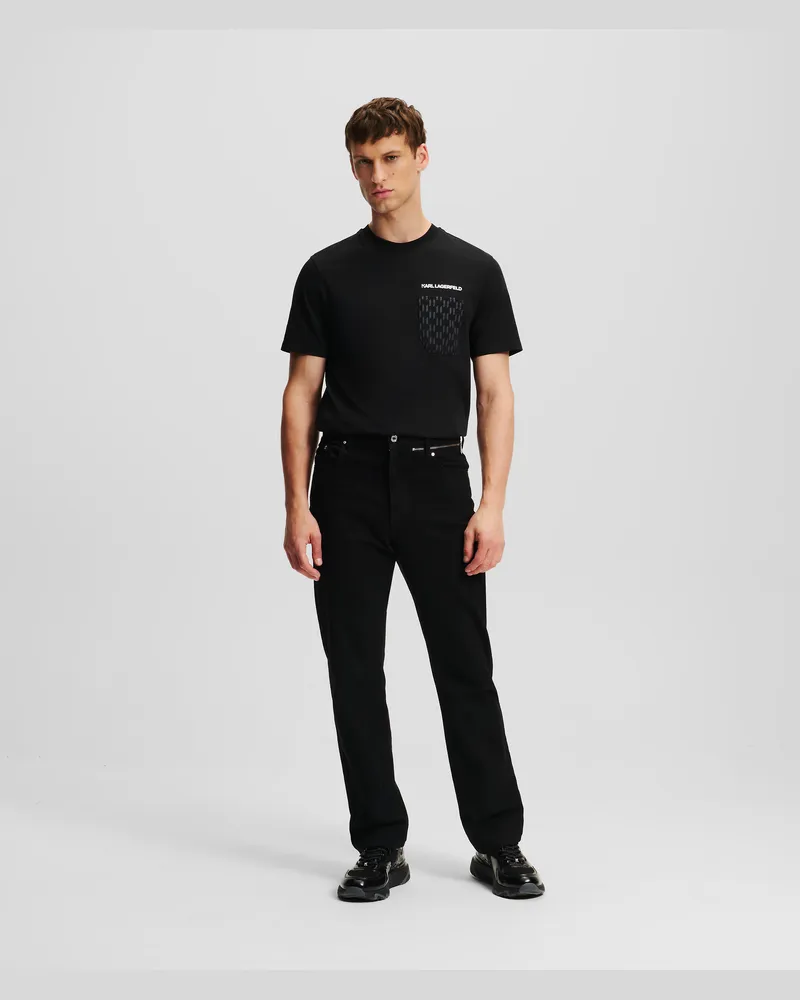 Karl Lagerfeld Gerade Jeans Mit Reissverschluss-detail, Mann, Schwarzer Denim, Größe Schwarzer