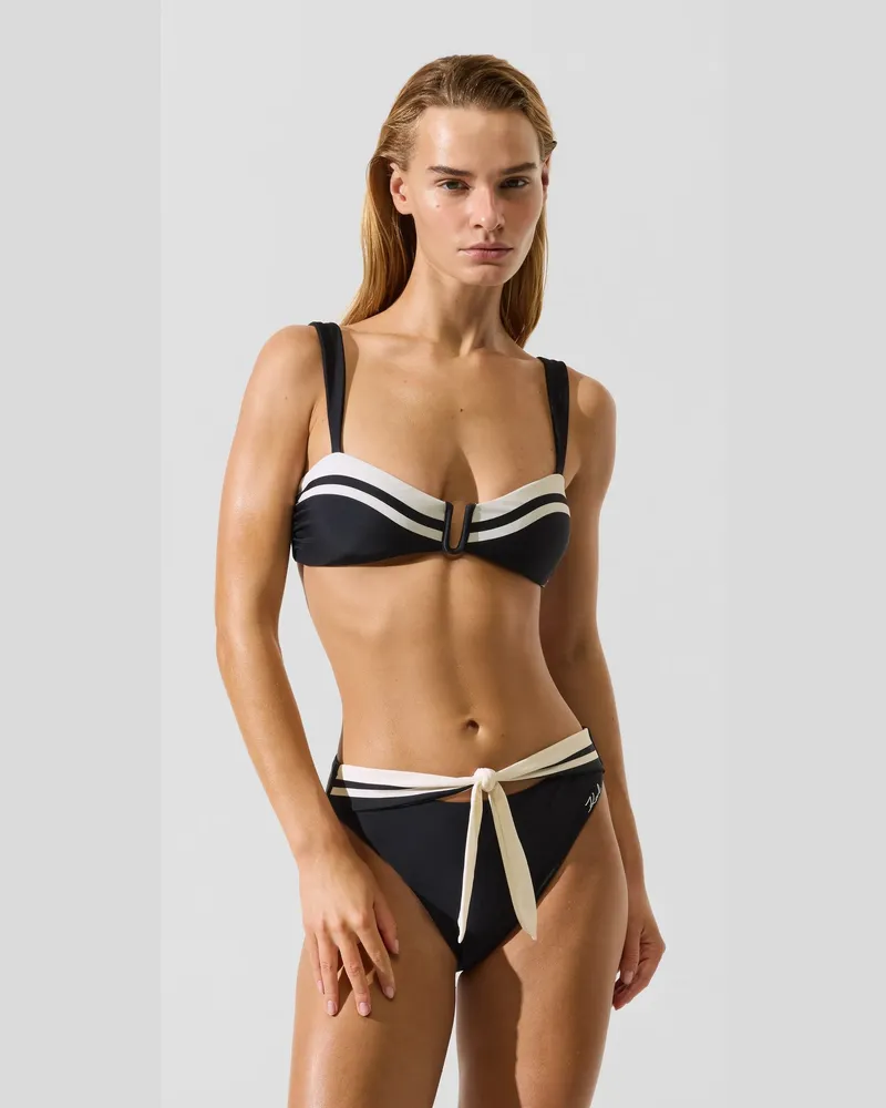 Karl Lagerfeld Bikini-top Mit Kontrastfarbenem Besatz, Female, Schwarz, Size Black