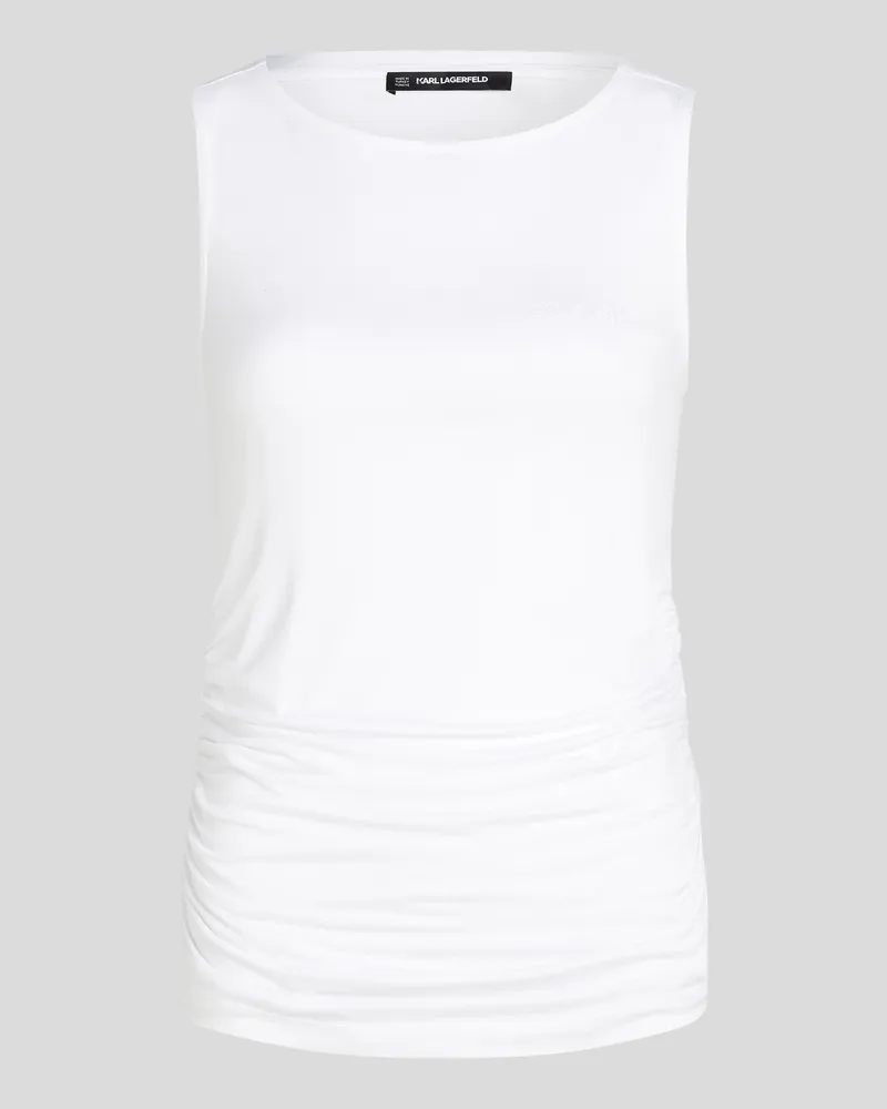 Karl Lagerfeld Signature T-shirt Mit U-boot-ausschnitt Und Raffung, Frau, Weiss, Größe Weiss