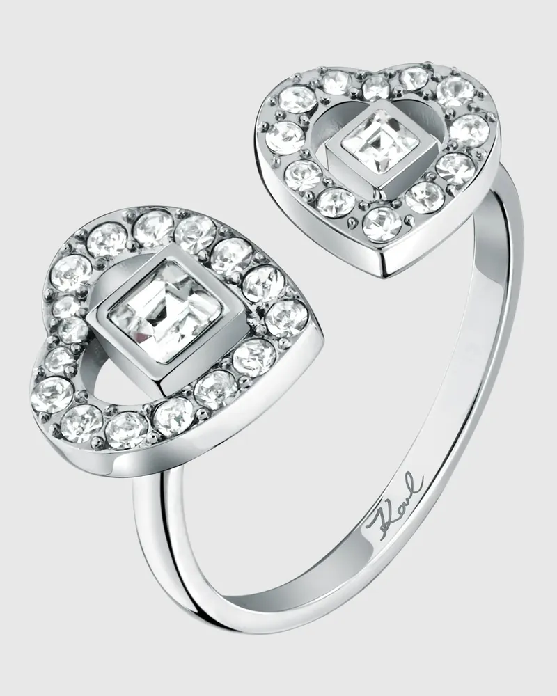 Karl Lagerfeld Doppelherz Silberring, Damen, Silver, Größe Silver
