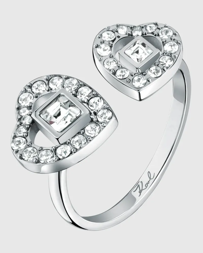 Karl Lagerfeld Doppelherz Silberring, Damen, Silver, Größe Silver