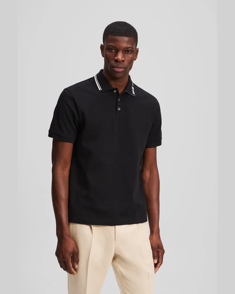 Karl Lagerfeld Poloshirt Mit Kontrastfarbener Paspelierung, Mann, Schwarz, Größe Schwarz
