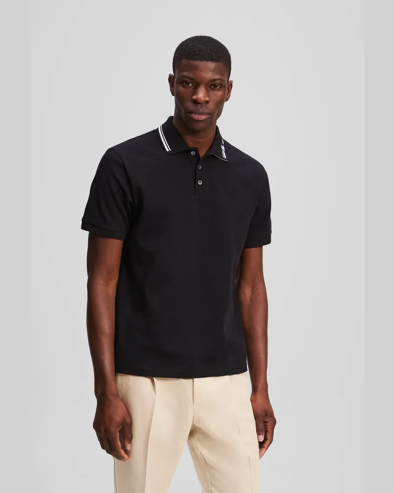 Karl Lagerfeld Poloshirt Mit Kontrastfarbener Paspelierung, Herren, Schwarz, Größe Schwarz