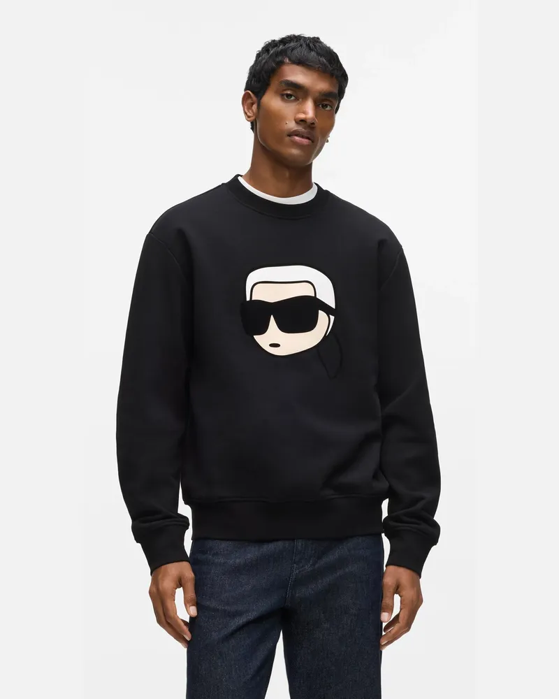 Karl Lagerfeld Ikon Karl Sweatshirt Mit Auffälliger Grafik, Herren, Schwarz, Größe Schwarz