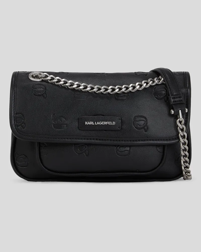 Karl Lagerfeld Ikon Monogram Kleine Schultertasche, Frau, All Over Print Tonal Schwarz, Größe All