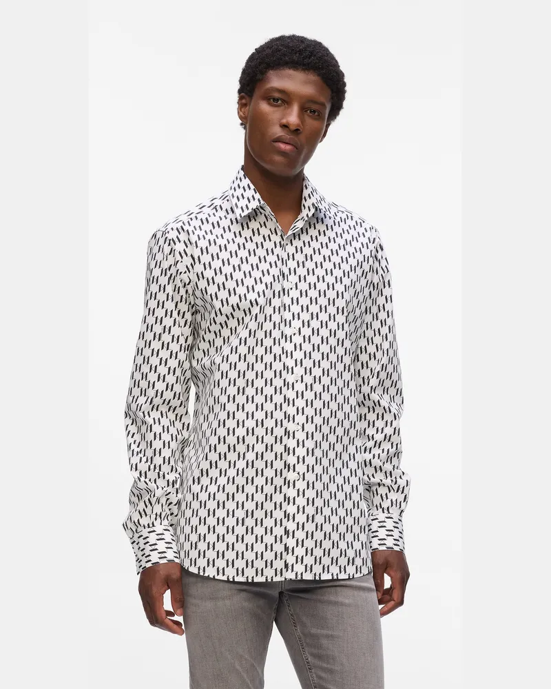 Karl Lagerfeld Monogram-hemd, Herren, Weiss/schwarz, Größe Weiss