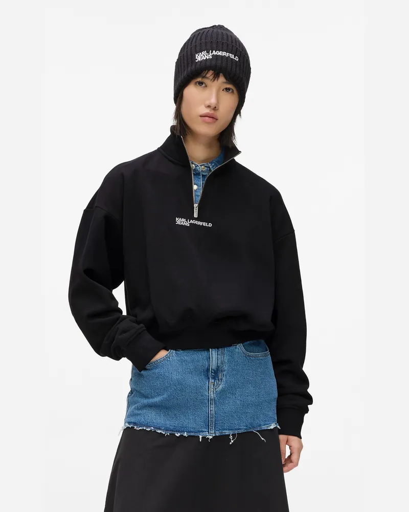 Karl Lagerfeld Sweatshirt Mit Halblangem Reißverschluss, Damen, Schwarz, Größe Schwarz