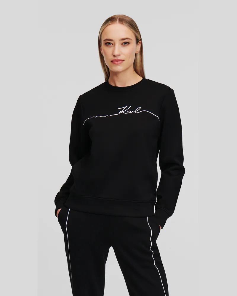 Karl Lagerfeld Sweatshirt Mit Signatur-logo, Frau, Schwarz, Größe Schwarz