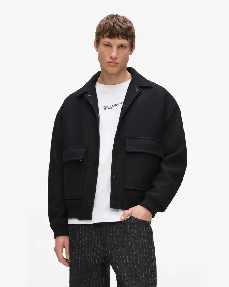 Karl Lagerfeld Bomberjacke Aus Wollmischgewebe, Herren, Schwarz, Größe Schwarz