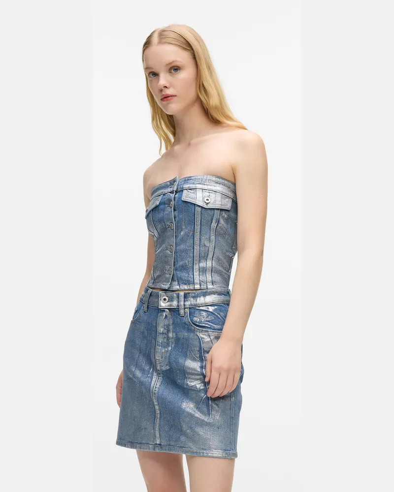 Karl Lagerfeld Bustier Aus Beschichtetem Denim, Damen, Beschichtetes Blau, Größe: Xs Beschichtetes