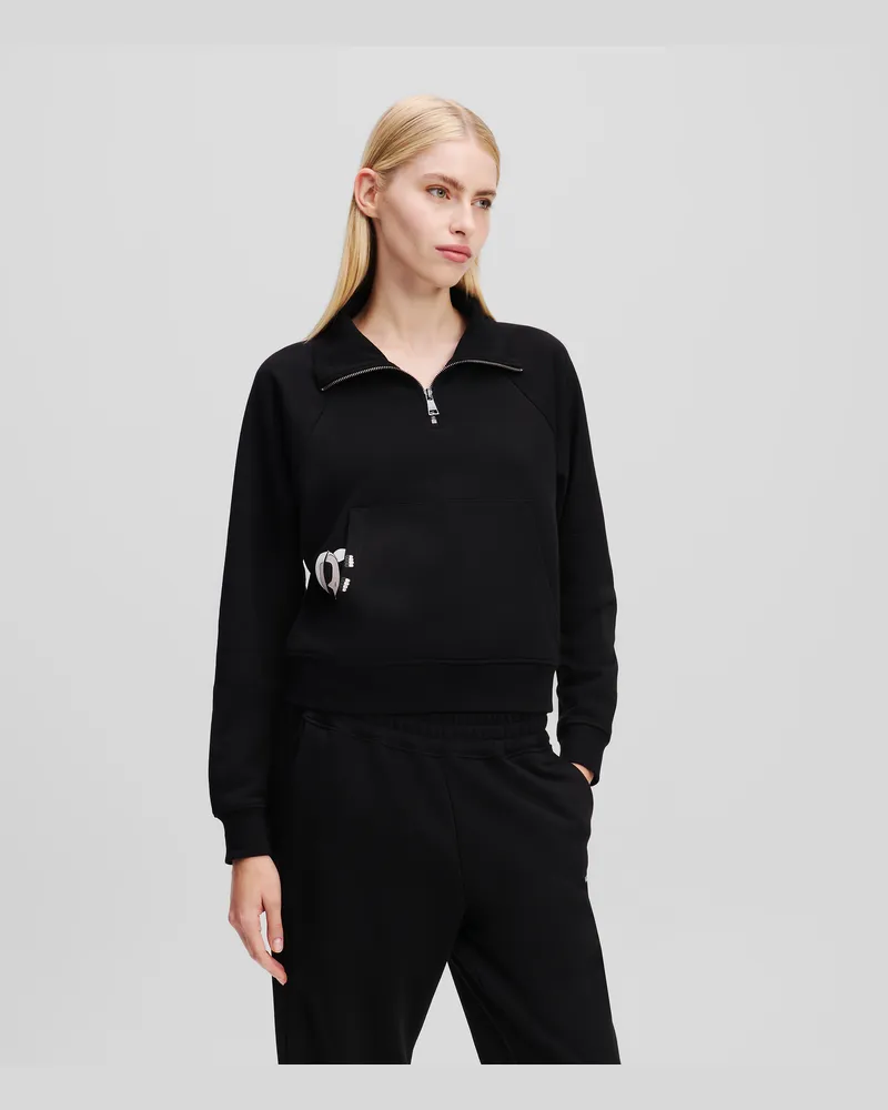 Karl Lagerfeld Ikon peak-a-boo sweatshirt Mit Halblangem Reissverschluss, Frau, Schwarz, Größe Schwarz