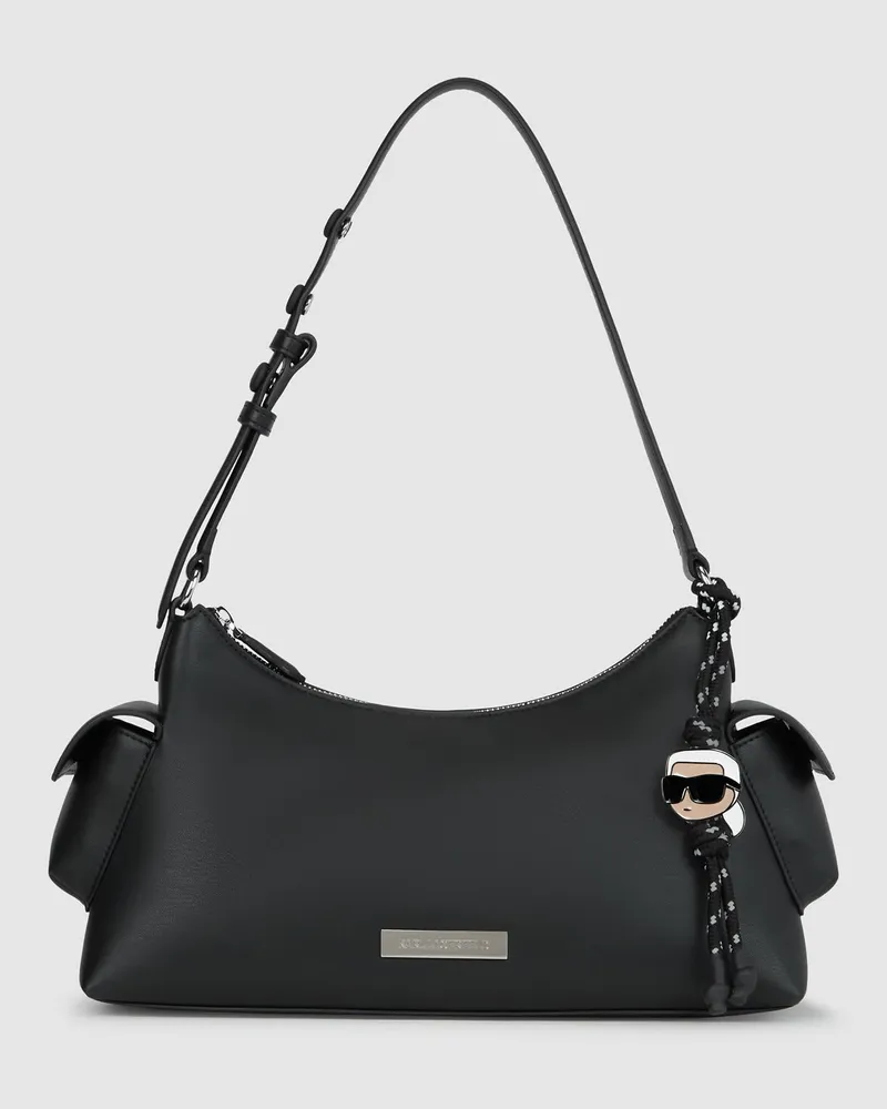 Karl Lagerfeld Ikon Glatte Cargo-schultertasche, Damen, Schwarz, Größe Schwarz