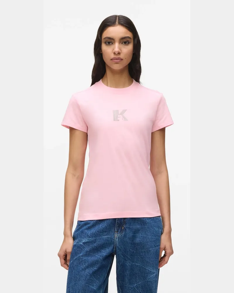 Karl Lagerfeld Schmal Geschnittenes T-shirt Mit K-logo, Damen, Bonbon, Größe: Xs Bonbon