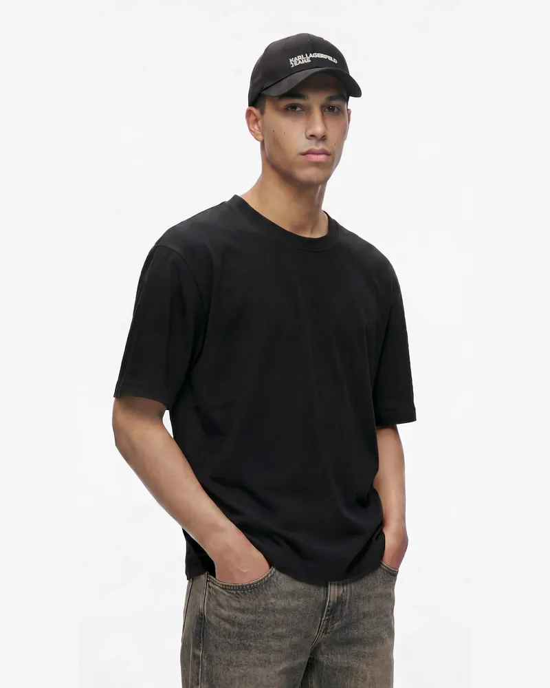 Karl Lagerfeld Kastenförmiges T-shirt Mit Wiederholendem Logo, Male, Schwarz, Size Black