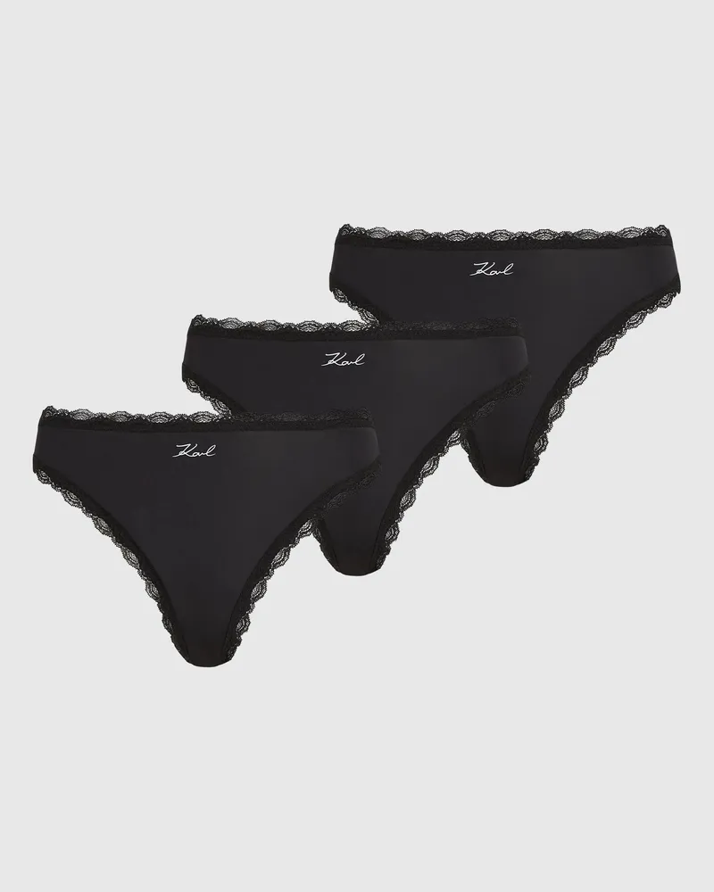 Karl Lagerfeld Stringtanga Mit Signature-spitzenbesatz – 3er-packung, Female, Schwarz, Size Black