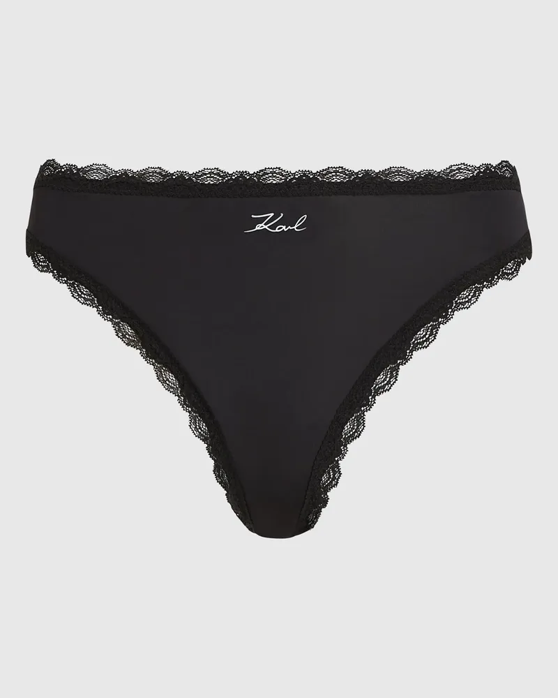 Karl Lagerfeld Stringtanga Mit Signature-spitzenbesatz – 3er-packung, Female, Schwarz, Size Black