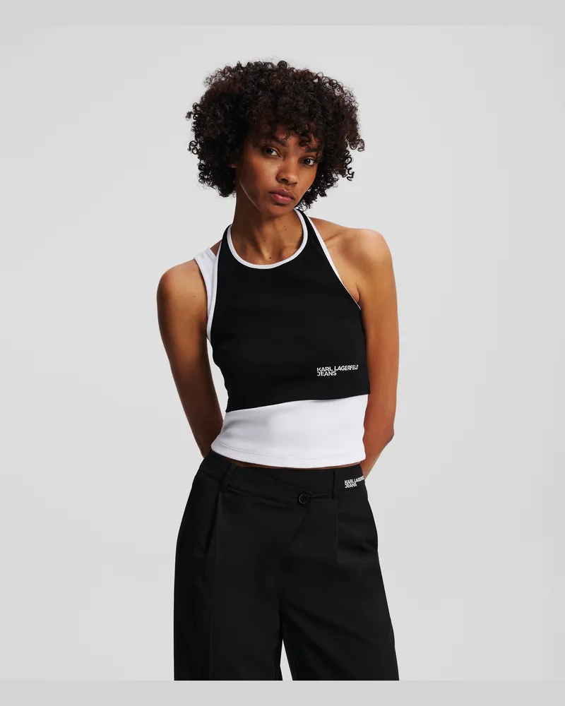Karl Lagerfeld Geripptes Tanktop Mit Schichteffekt, Frau, Schwarz/Weiss, Größe Schwarz