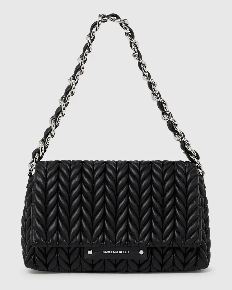Karl Lagerfeld K/weave Schultertasche Mit Umschlagklappe, Damen, Schwarz-nickel, Größe Schwarz-nickel