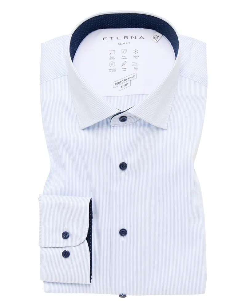Eterna SLIM FIT Performance Shirt in gestreift Hellblau