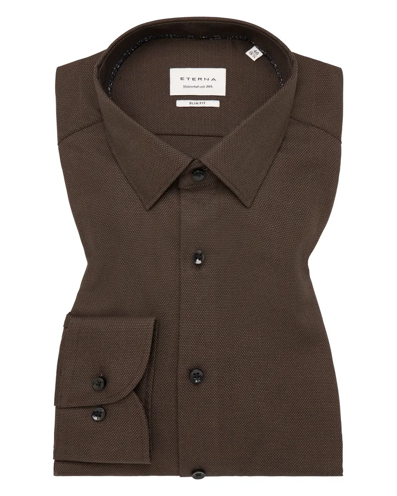 Eterna SLIM FIT Hemd in strukturiert Dunkelbraun