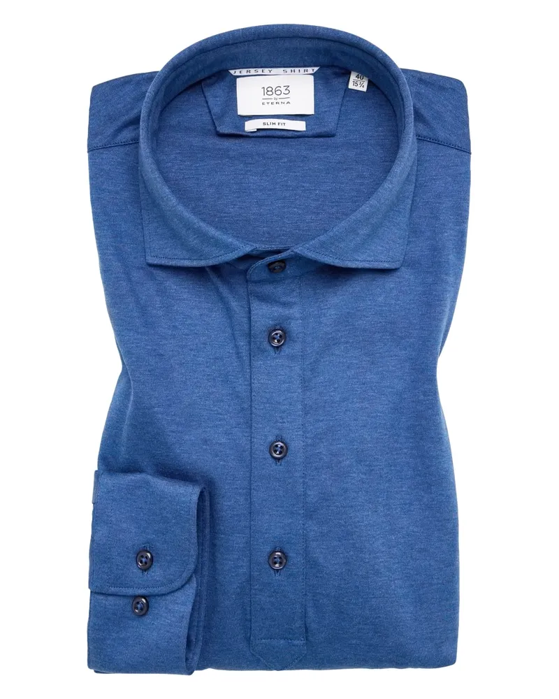 Eterna SLIM FIT Jersey Shirt in unifarben Blau