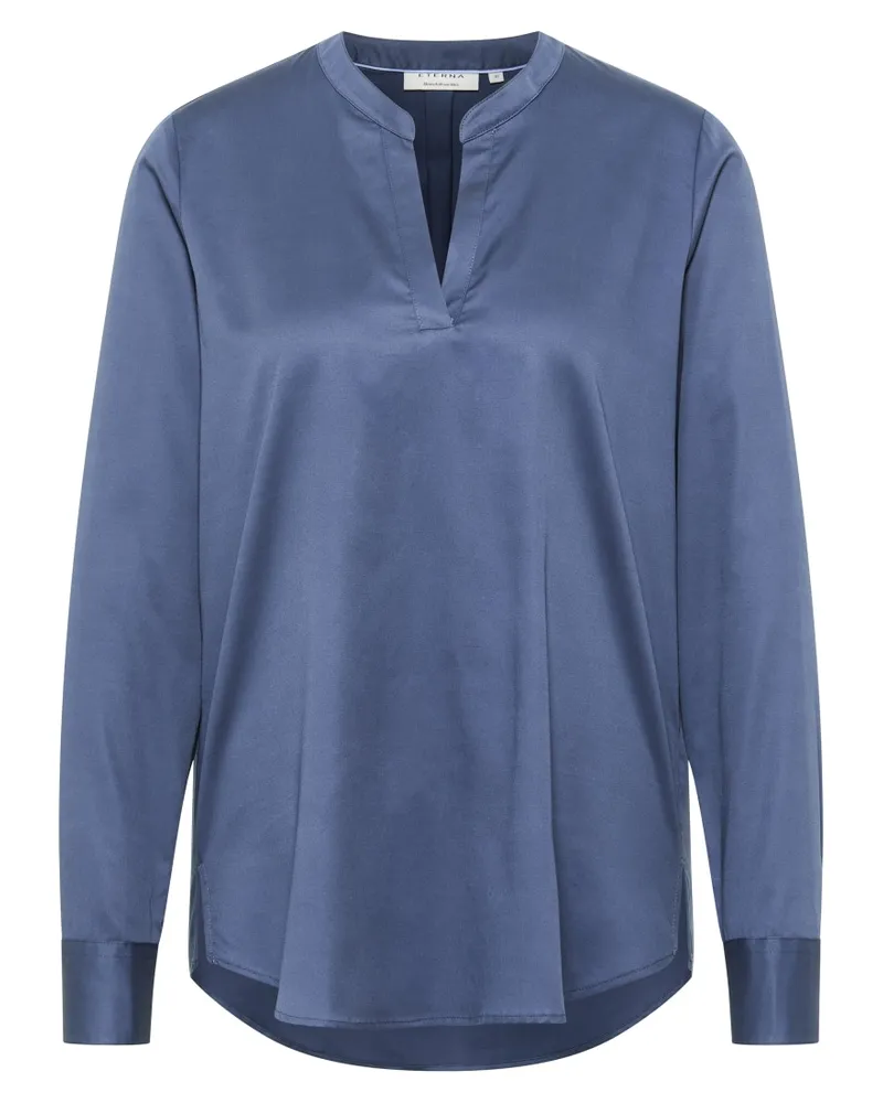 Eterna Satin Shirt Bluse in unifarben Indigo