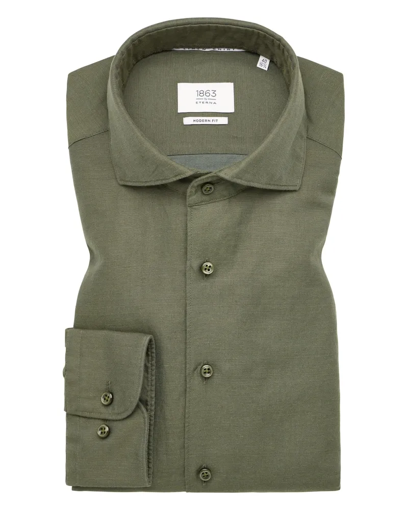 Eterna MODERN FIT Linen Shirt in unifarben Khaki