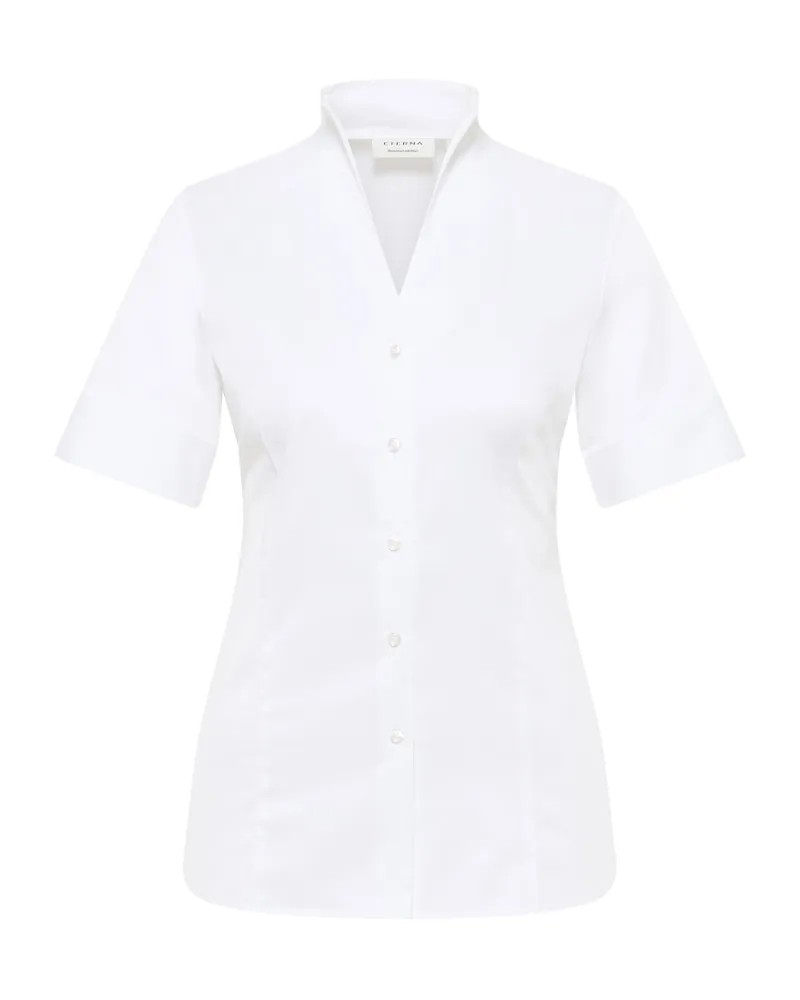 Eterna Satin Shirt Bluse in unifarben Weiß