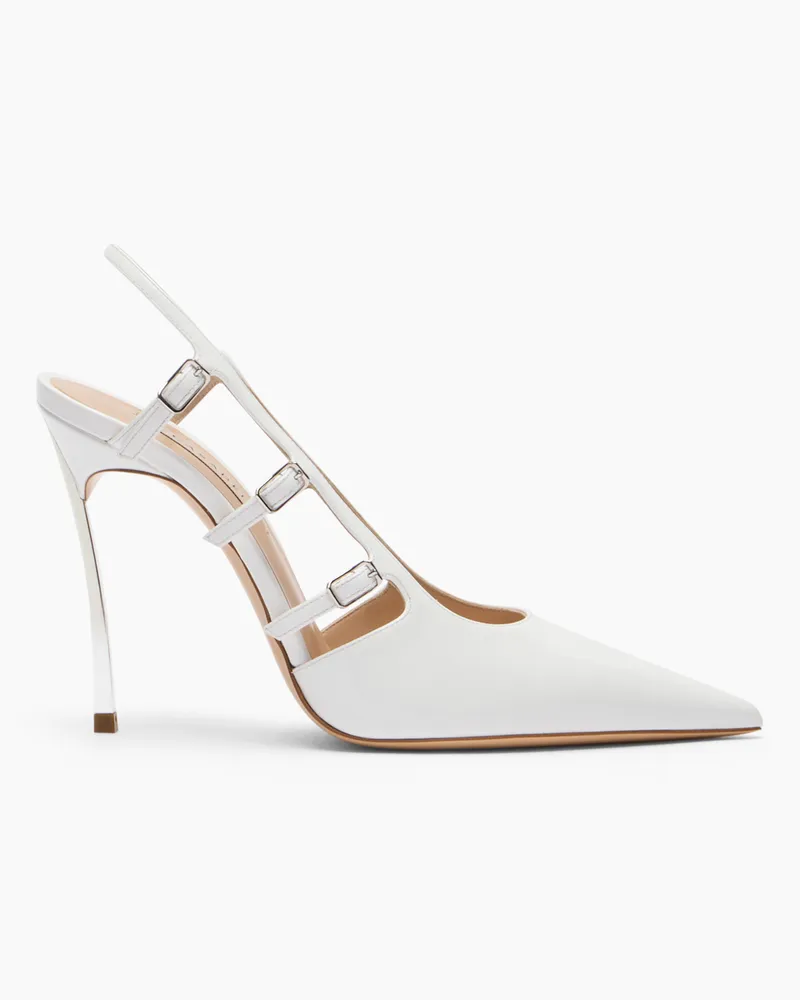Casadei Superblade Straps Patent Leather Slingbacks - Frau Pumps Und Slingback White White