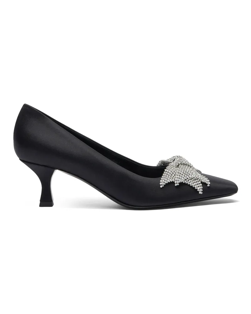 Casadei Butterfly Geraldine Crystal Satin Kitten Pumps Schwarz