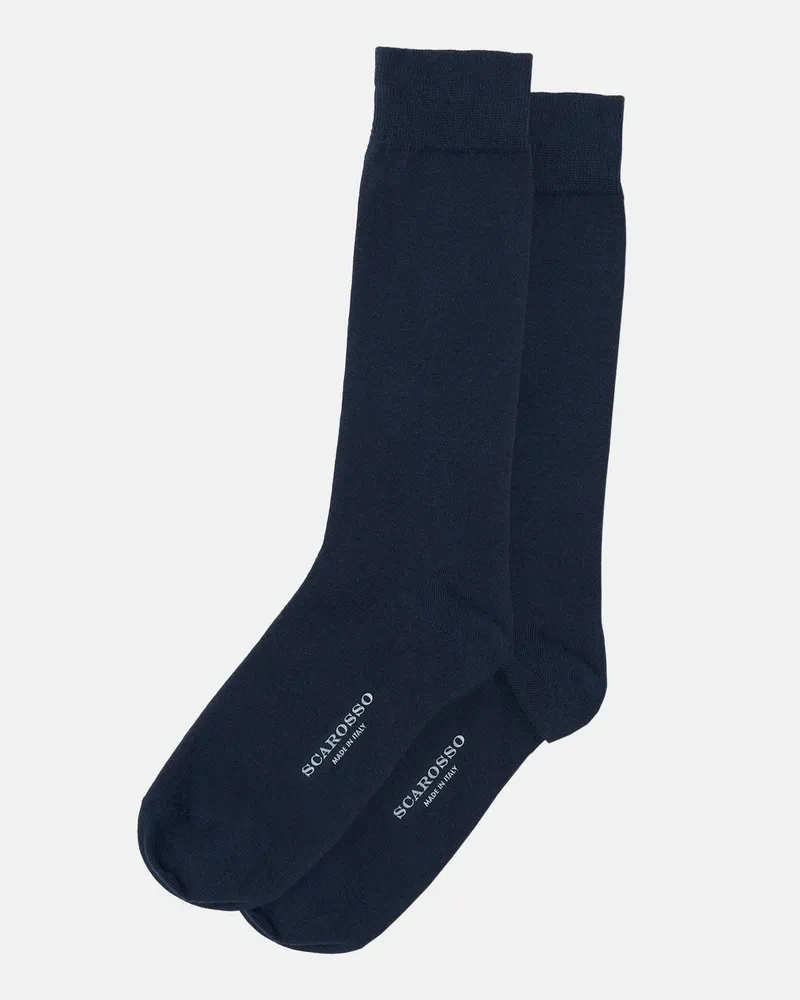 Scarosso Blue Navy Cotton Socks - Mann Socken Marineblau – Baumwolle Marineblau