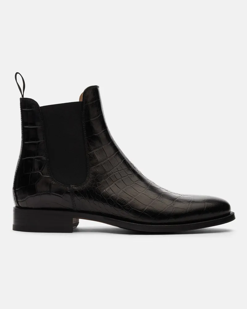 Scarosso Giancarlo Nero Cocco - Mann Chelsea Boots Schwarz - Kalbsleder Krokoprägung Schwarz