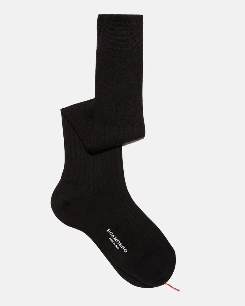Scarosso Black Wool Knee Socks - Mann Last Chance Schwarz - Merinowolle Schwarz