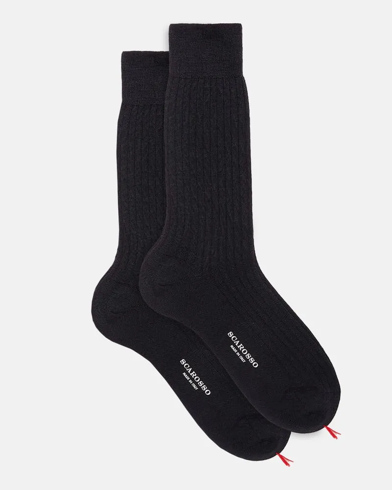 Scarosso Navy Wool Calf Socks - Mann Socken Marineblauer - Merinowolle Marineblauer