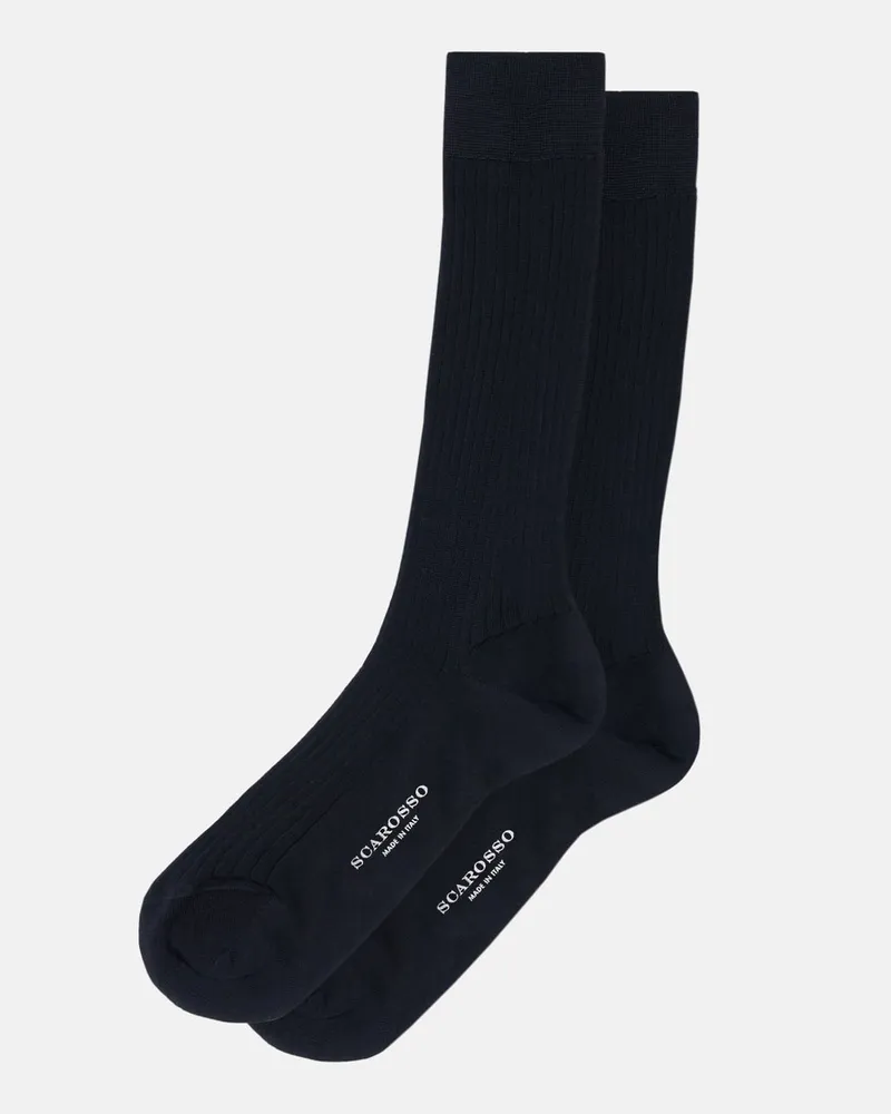 Scarosso Navy Blue Lisle Socks - Mann Socken Blau – Baumwolle Blau