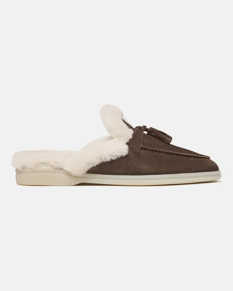 Scarosso Lucrezia Fur Deep Taupe - Frau Mules Deep Taupe - Veloursleder Pelz Deep