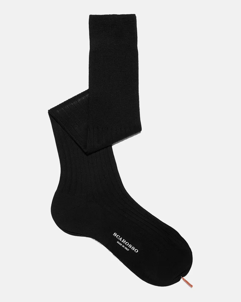 Scarosso Black Cotton Knee Socks - Mann Last Chance Schwarz - Baumwolle Schwarz
