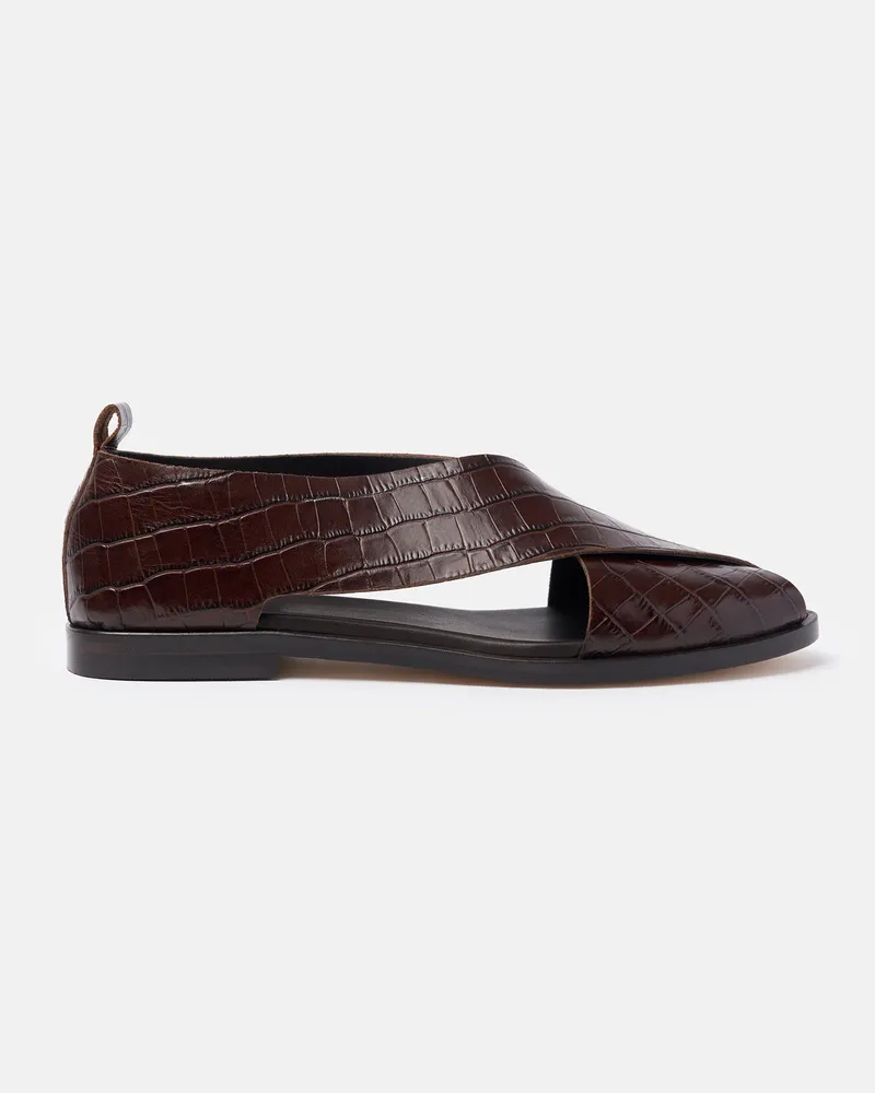Scarosso Eros Dark Brown Croco - Mann Sandalen Dunkelbraun - Kalbsleder Krokoprägung Dunkelbraun